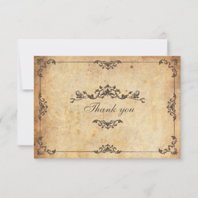 Vintage Floral Brown Wedding Thank You Card (Front)