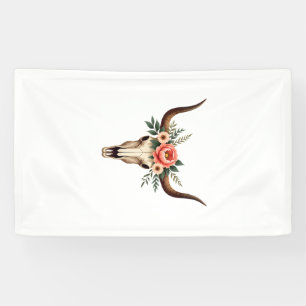 Vintage Floral Bull Skull Boho Western Botanical I Banner
