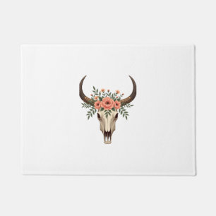 Vintage Floral Bull Skull Boho Western Botanical I Doormat