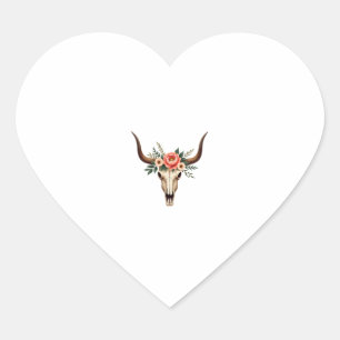 Vintage Floral Bull Skull Boho Western Botanical I Heart Sticker