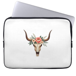 Vintage Floral Bull Skull Boho Western Botanical I Laptop Sleeve