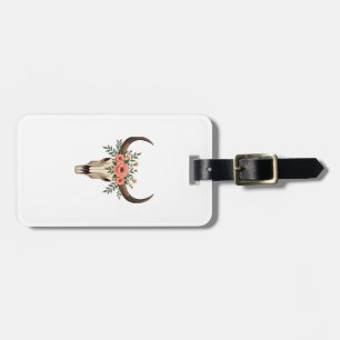 Vintage Floral Bull Skull Boho Western Botanical I Luggage Tag