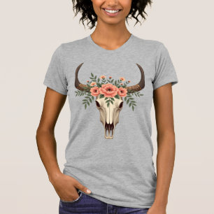 Vintage Floral Bull Skull Boho Western Botanical I T-Shirt
