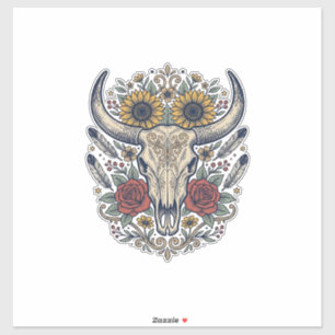 Vintage Floral Bull Skull Western