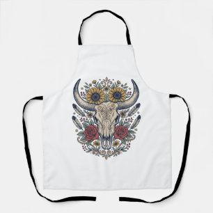 Vintage Floral Bull Skull Western Apron