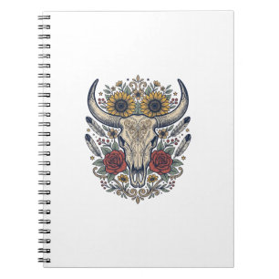 Vintage Floral Bull Skull Western Notebook