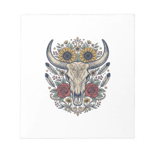 Vintage Floral Bull Skull Western Notepad