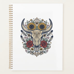 Vintage Floral Bull Skull Western Planner