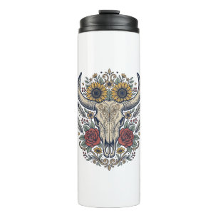 Vintage Floral Bull Skull Western Thermal Tumbler