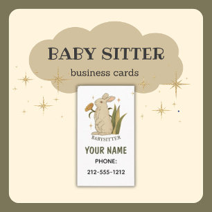 Vintage Floral Bunny Rabbit Babysitter Business Card