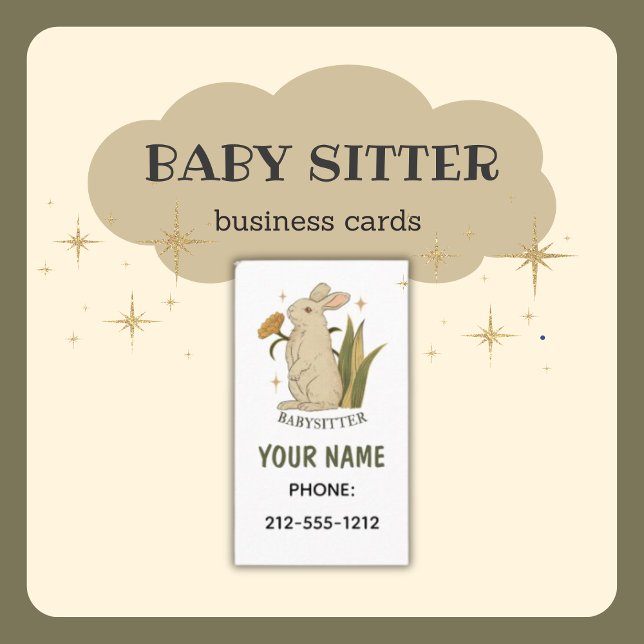 Vintage Floral Bunny Rabbit Babysitter Business Card (Creator Uploaded)