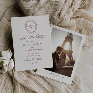 Vintage Floral Burgundy Monogram Wedding Save The Date