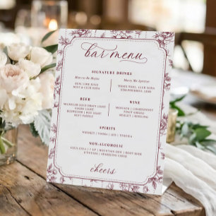 Vintage Floral Burgundy Red Toile Menu Wedding Pedestal Sign