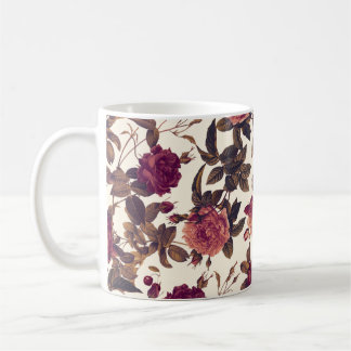 Vintage Floral Burgundy Rose Cherry Coffee Mug
