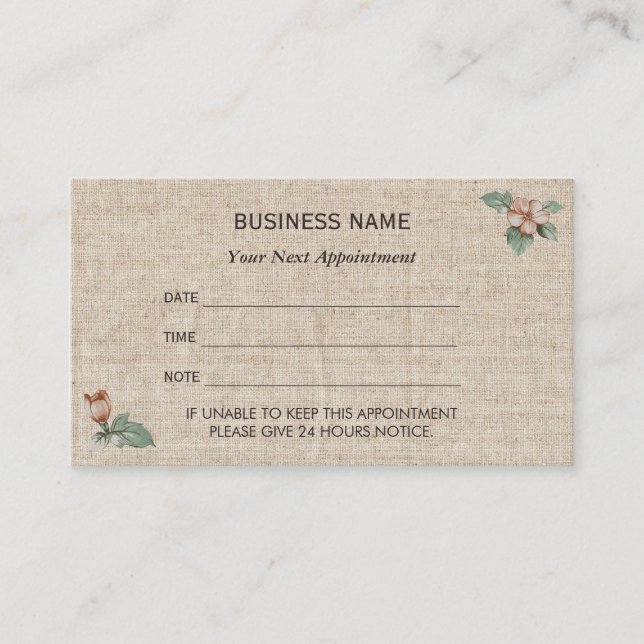 Vintage Floral Burlap Appointment Reminder (Front)