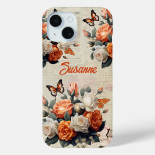 Vintage Floral Butterflies Personalised iPhone 15 Case
