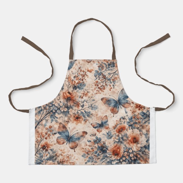 Vintage Floral Butterfly Botanical Pattern Apron (Front)