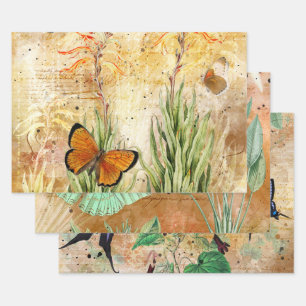 Vintage Floral Butterfly Decoupage Wrapping Paper Sheet