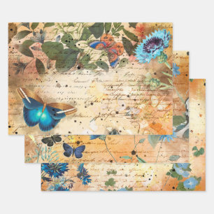 Vintage Floral Butterfly Decoupage Wrapping Paper Sheet