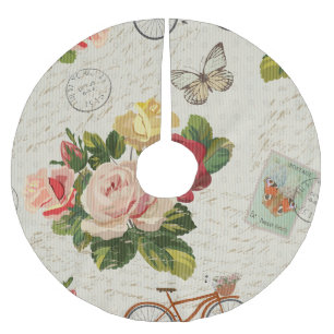 Vintage floral, butterfly elegance brushed polyester tree skirt