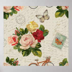 Vintage floral, butterfly elegance poster