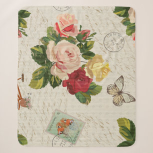 Vintage floral, butterfly elegance sherpa blanket