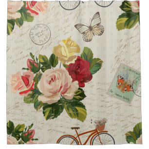 Vintage floral, butterfly elegance shower curtain