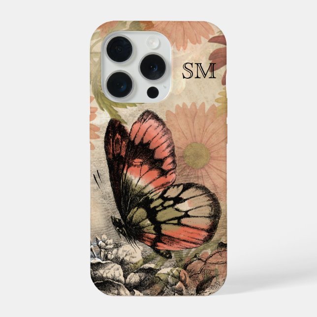 Vintage Floral Butterfly Monogram Phone Case (Back)