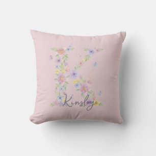Vintage Floral Butterfly Monogtram Throw Cushion
