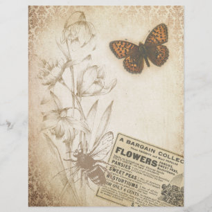 Vintage Floral Butterfly Scrapbook Ephemera