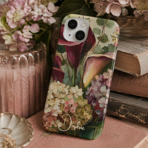 Vintage Floral Calla Lilies Personalised iPhone 15 Case