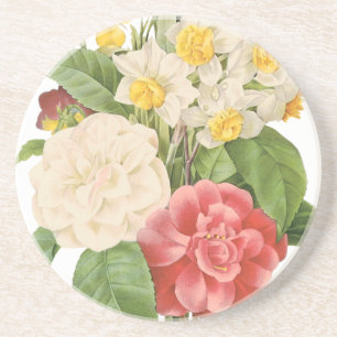 Vintage Floral Camelia Daffodil Flowers by Redoute Coaster