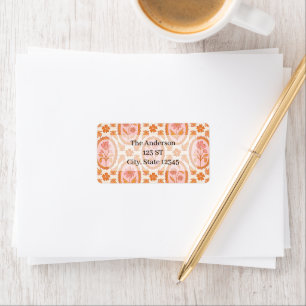 Vintage Floral Cameo Pattern In Pink & Orange Label
