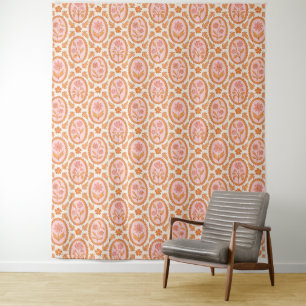 Vintage Floral Cameo Pattern In Pink & Orange Tapestry