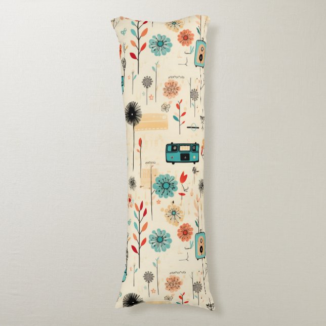 Vintage Floral & Camera Pattern (2) Body Cushion (Front Vertical)