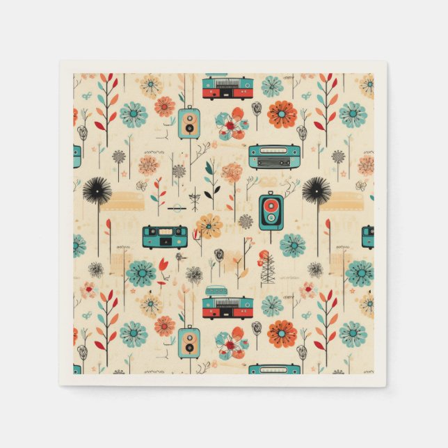 Vintage Floral & Camera Pattern (2) Napkin (Front)