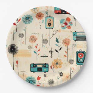 Vintage Floral & Camera Pattern (2) Paper Plate