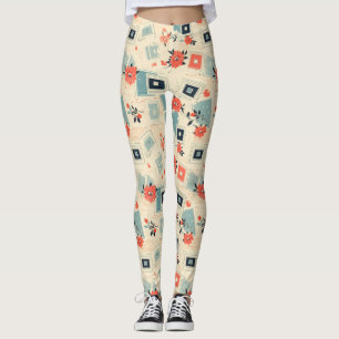 Vintage Floral & Camera Pattern (3) Leggings