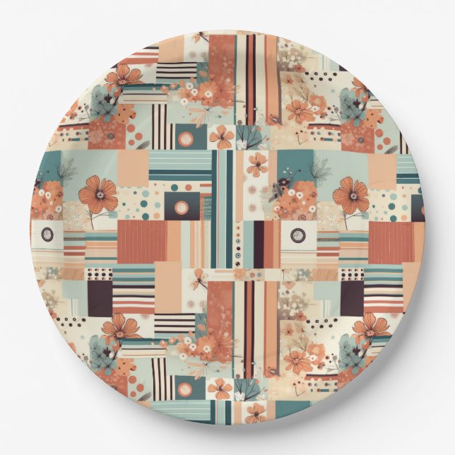 Vintage Floral & Camera Pattern (4) Paper Plate (Front)