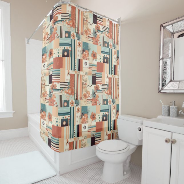 Vintage Floral & Camera Pattern (4) Shower Curtain (In Situ)