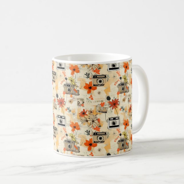 Vintage Floral & Camera Pattern (5) Coffee Mug (Front Right)