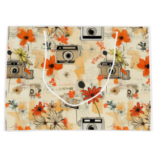 Vintage Floral & Camera Pattern (5) Large Gift Bag