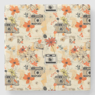 Vintage Floral & Camera Pattern (5) Stone Coaster