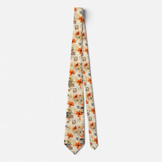 Vintage Floral & Camera Pattern (5) Tie (Front)