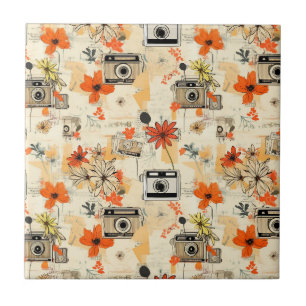 Vintage Floral & Camera Pattern (5) Tile
