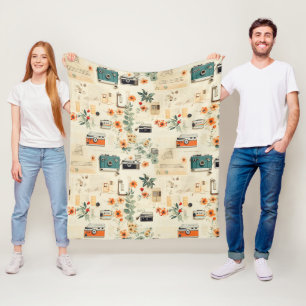 Vintage Floral & Camera Pattern (6) Fleece Blanket