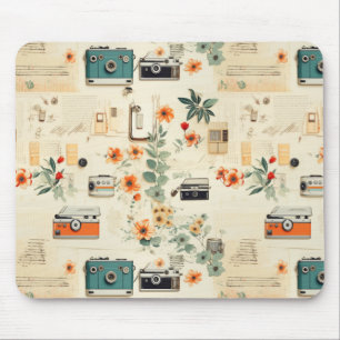 Vintage Floral & Camera Pattern (6) Mouse Mat