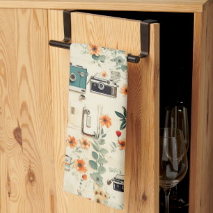 Vintage Floral & Camera Pattern (6) Tea Towel