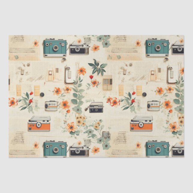 Vintage Floral & Camera Pattern (6) Tissue Paper (Front)