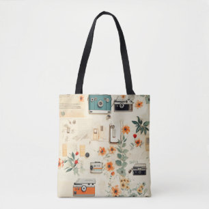 Vintage Floral & Camera Pattern (6) Tote Bag